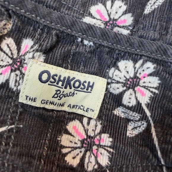 OshKosh B'gosh Overalls Infant Girl Size 12M Corduroy Floral Black Pink - Picture 4 of 7
